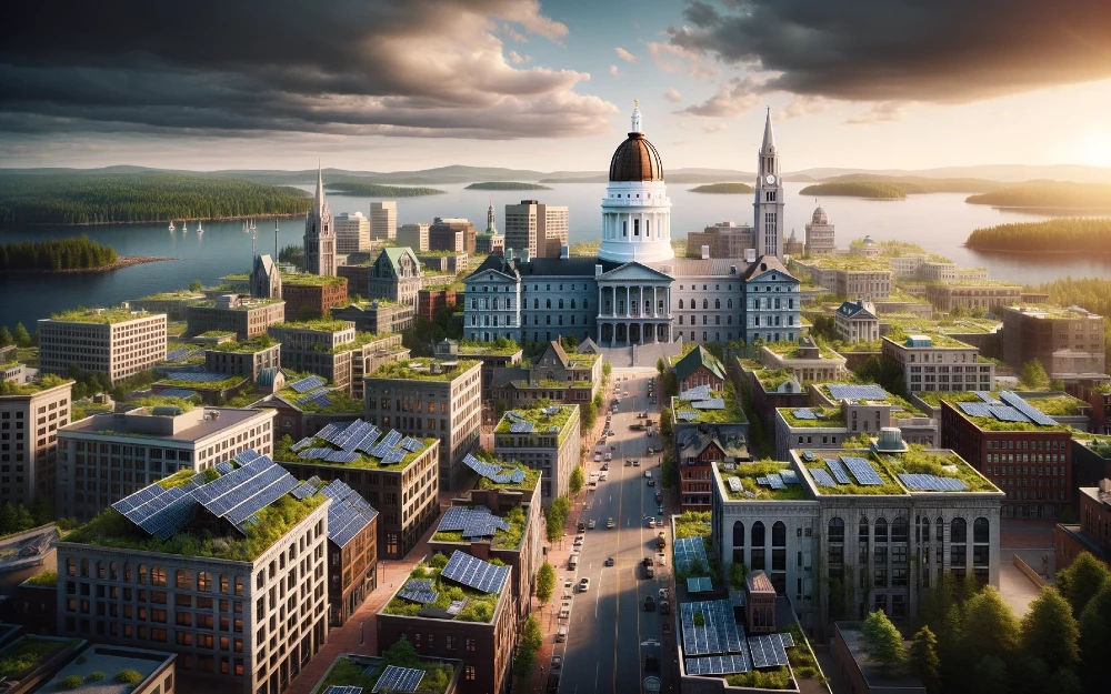 Augusta, Maine imagined by AI powered with solar energy.