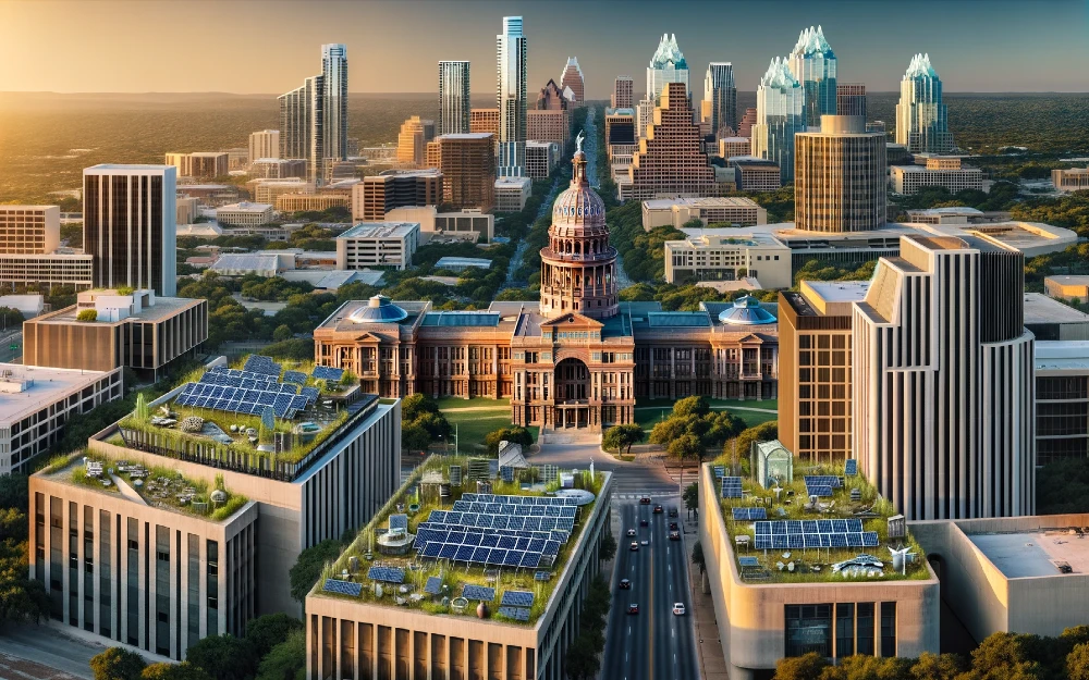 Austin, Texas imagined by AI powered with solar energy.