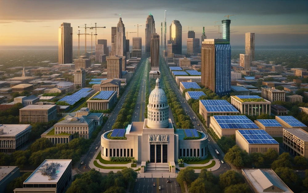 Baton Rouge, Louisiana imagined by AI powered with solar energy.