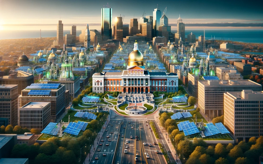 Boston Massachusetts envisioned as a Solar powered city by AI.