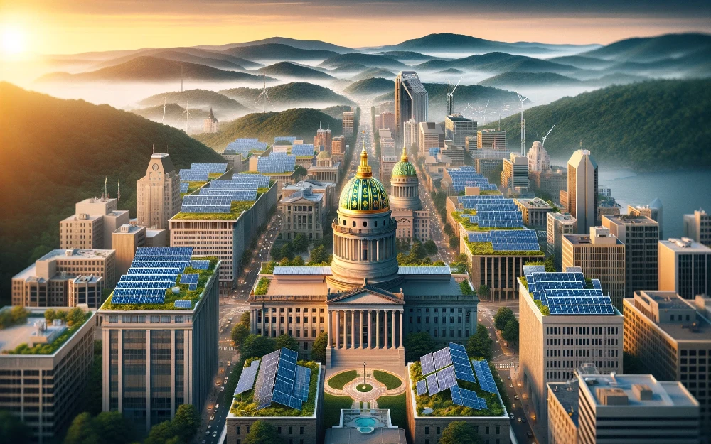 Charleston, West Virginia imagined by AI powered with solar energy.