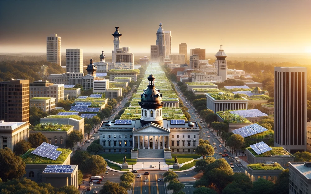 Columbia, South Carolina imagined by AI powered with solar energy.