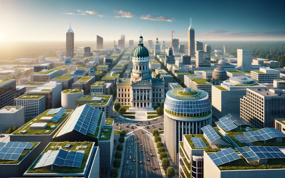 Indianapolis, Indiana imagined by AI powered with solar energy.