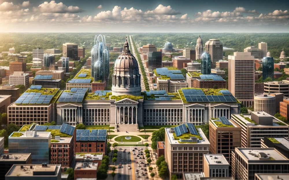 Jefferson City, Missouri imagined by AI powered with solar energy.