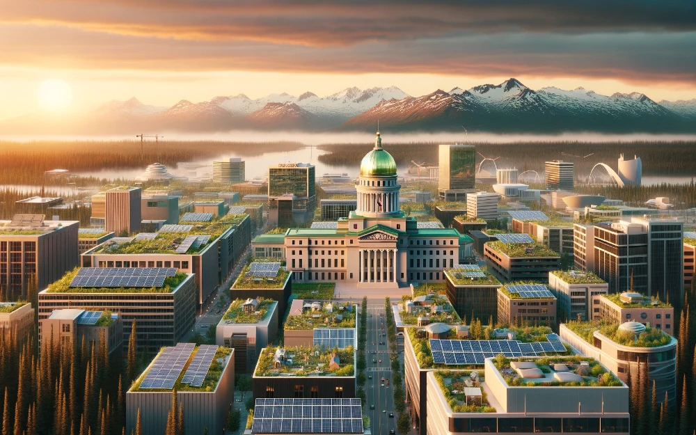 Juneau, Alaska imagined by AI powered with solar energy