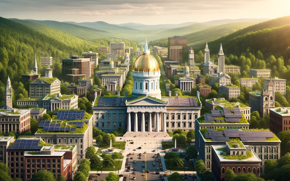 Montpelier, Vermont imagined by AI powered with solar energy.