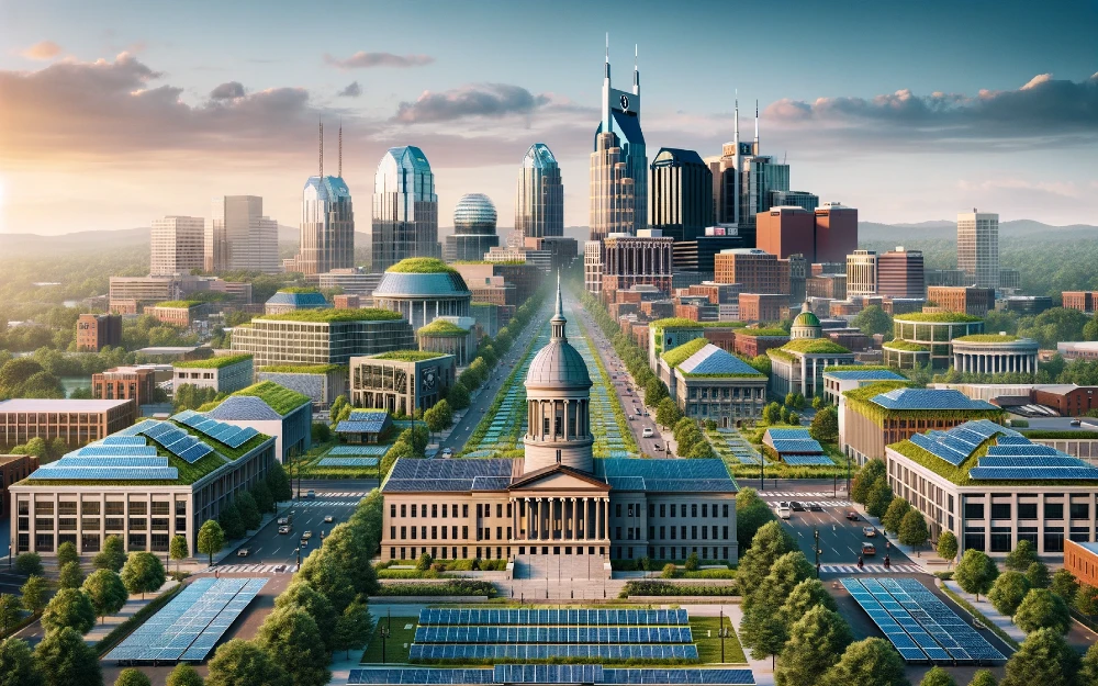 Nashville, Tennessee imagined by AI powered with solar energy.