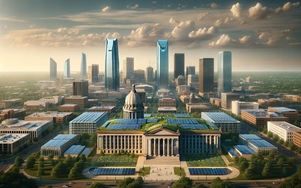 Oklahoma City, Oklahoma imagined by AI powered with solar energy.