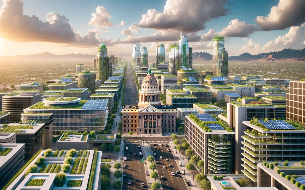 Phoenix, Arizona imagined by AI powered with solar energy.