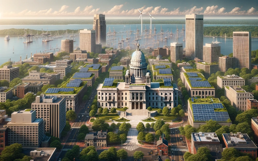 Providence, Rhode Island imagined by AI powered with solar energy.