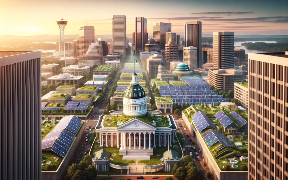 Richmond, Virginia imagined by AI powered with solar energy.