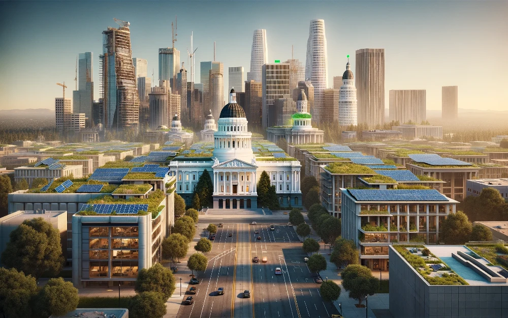 Sacramento, California imagined by AI powered with solar energy.