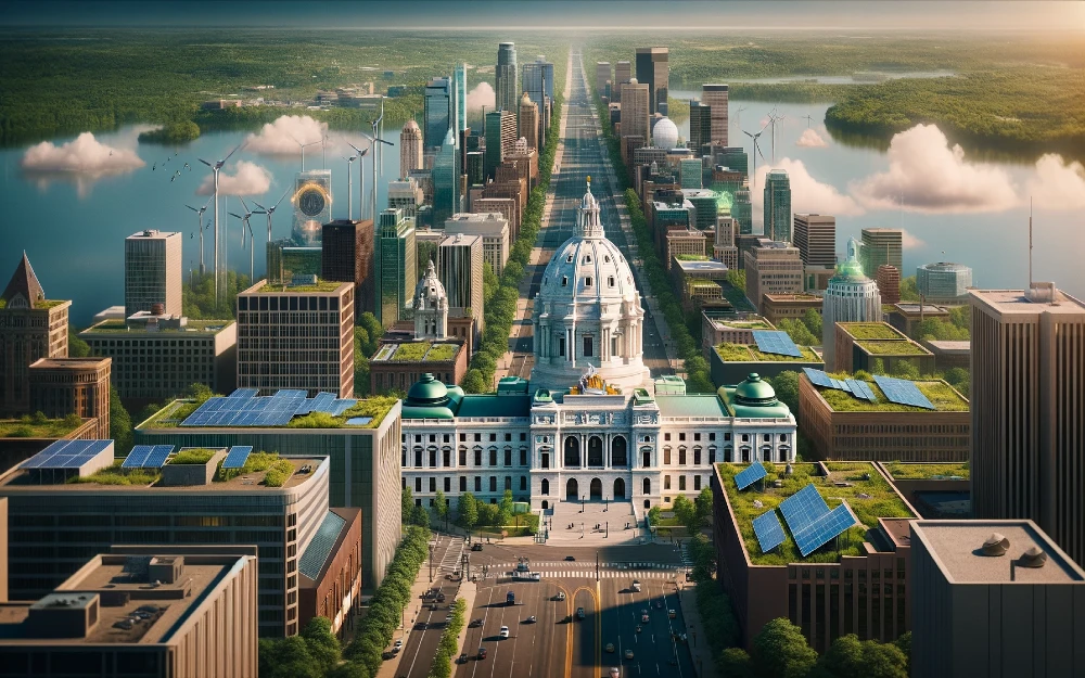 Saint Paul, Minnesota imagined by AI powered with solar energy.