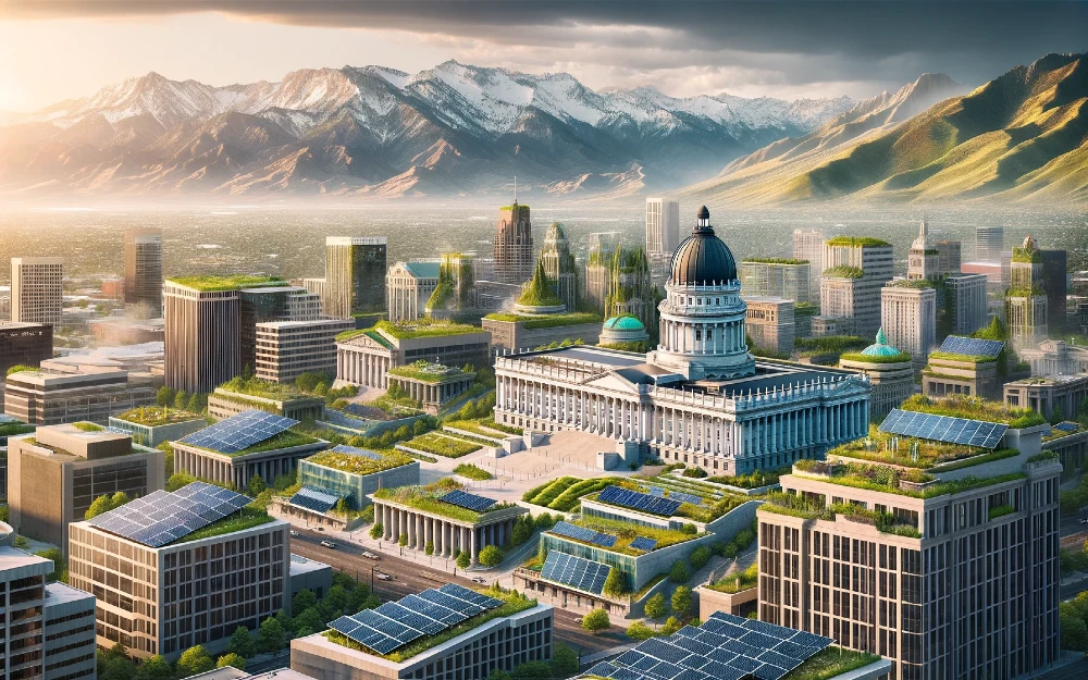 Salt Lake City, Utah imagined by AI powered with solar energy.
