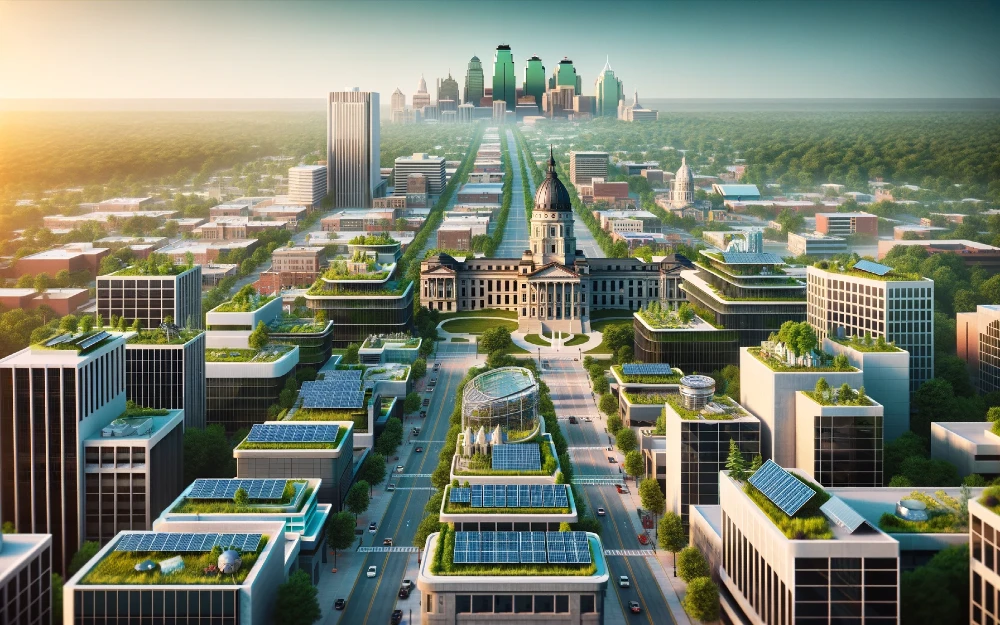 Topeka, Kansas imagined by AI powered with solar energy.