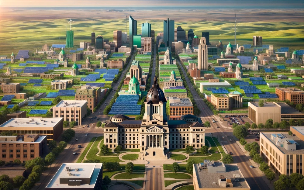 Bismarck, North Dakota imagined by AI powered with solar energy.
