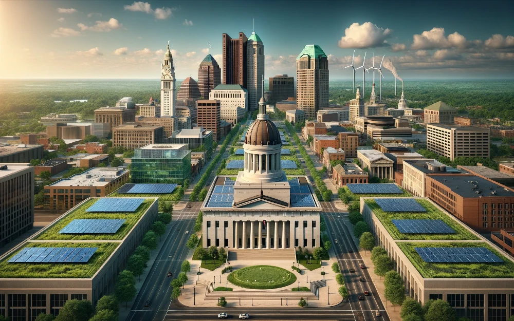 Columbus, Ohio imagined by AI powered with solar energy.