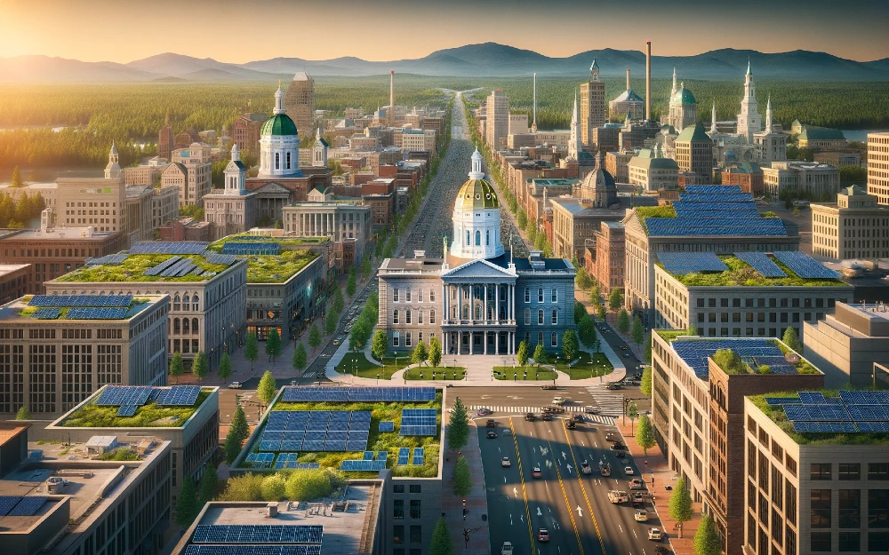 Concord, New Hampshire imagined by AI powered with solar energy.
