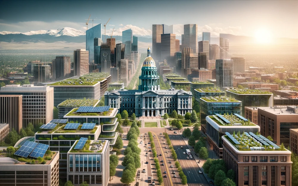 Denver, Colorado imagined by AI powered with solar energy.