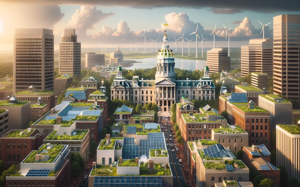 Dover, Delaware imagined by AI powered with solar energy.