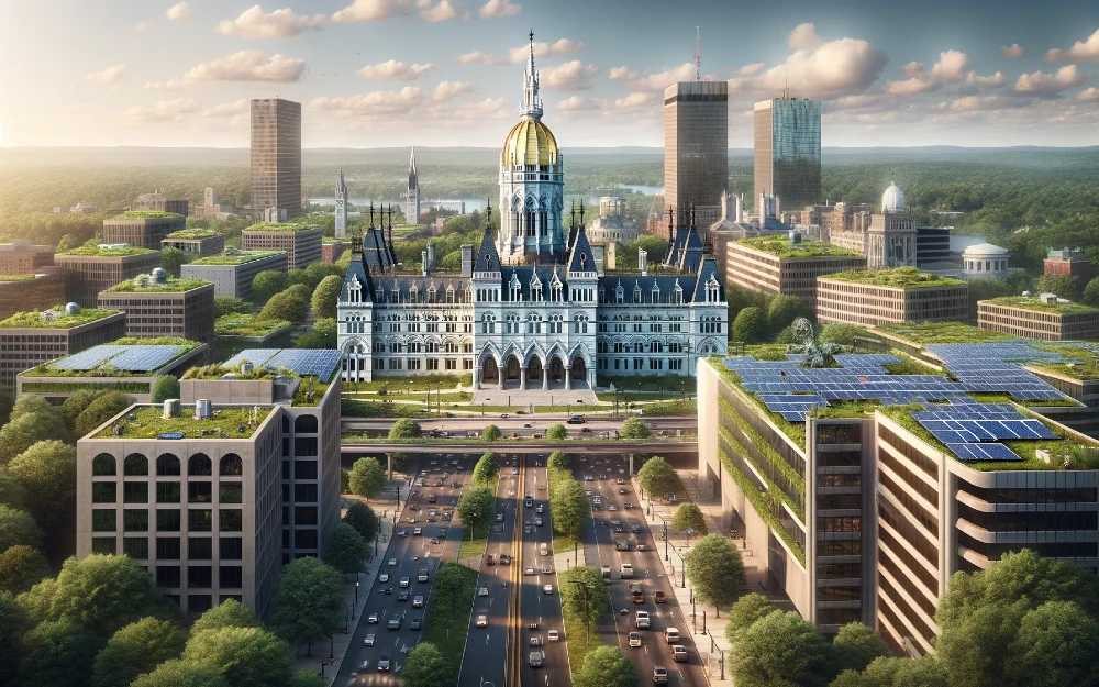 Hartford, Connecticut imagined by AI powered with solar energy.