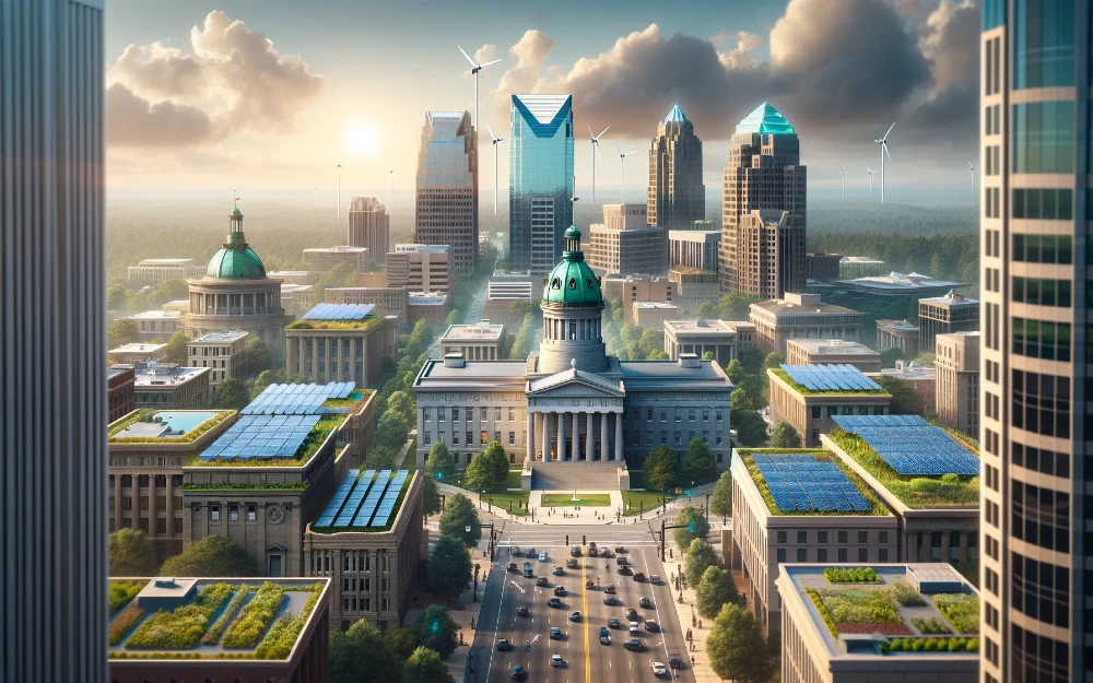 Raleigh, North Carolina imagined by AI powered with solar energy.