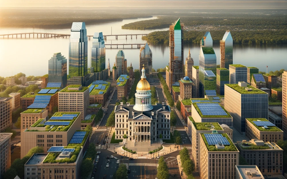 Trenton, New Jersey imagined by AI powered with solar energy.