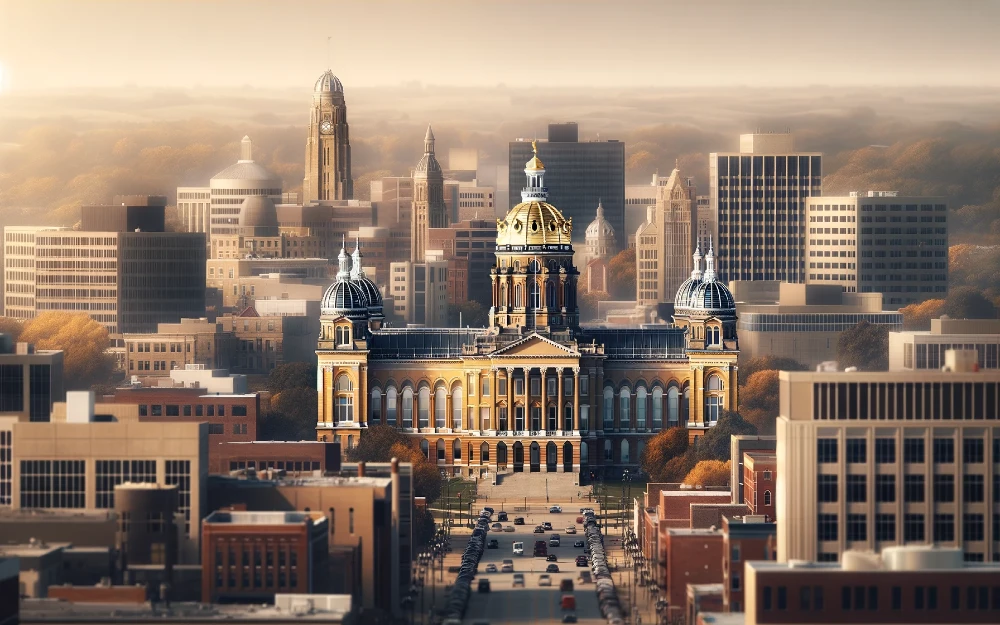 Current Des Moines, Iowa envisioned by AI.