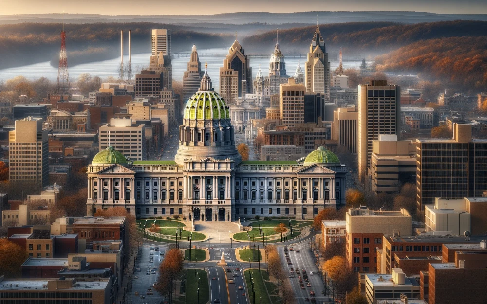 Current Harrisburg, Pennsylvania envisioned by AI.